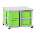 Flexeo® Fahrbares Containersystem mit Ablage, 8 große Boxen