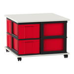 Flexeo® Fahrbares Containersystem mit Ablage, 8 große Boxen