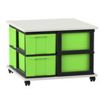 Flexeo® Fahrbares Containersystem mit Ablage, 8 große Boxen