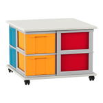 Flexeo® Fahrbares Containersystem mit Ablage, 8 große Boxen