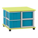 Flexeo® Fahrbares Containersystem mit Ablage, 8 große Boxen
