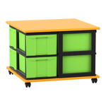 Flexeo® Fahrbares Containersystem mit Ablage, 8 große Boxen