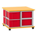 Flexeo® Fahrbares Containersystem mit Ablage, 8 große Boxen