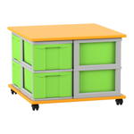 Flexeo® Fahrbares Containersystem mit Ablage, 8 große Boxen
