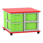 Flexeo® Fahrbares Containersystem mit Ablage, 8 große Boxen