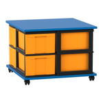 Flexeo® Fahrbares Containersystem mit Ablage, 8 große Boxen