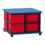 Flexeo® Fahrbares Containersystem mit Ablage, 8 große Boxen