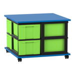 Flexeo® Fahrbares Containersystem mit Ablage, 8 große Boxen