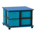 Flexeo® Fahrbares Containersystem mit Ablage, 8 große Boxen