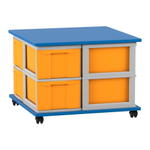 Flexeo® Fahrbares Containersystem mit Ablage, 8 große Boxen