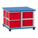 Flexeo® Fahrbares Containersystem mit Ablage, 8 große Boxen