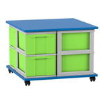Flexeo® Fahrbares Containersystem mit Ablage, 8 große Boxen
