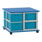 Flexeo® Fahrbares Containersystem mit Ablage, 8 große Boxen