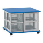 Flexeo® Fahrbares Containersystem mit Ablage, 8 große Boxen
