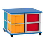 Flexeo® Fahrbares Containersystem mit Ablage, 8 große Boxen