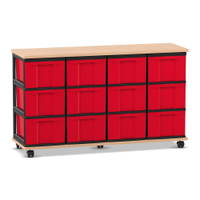 Flexeo® Fahrbares Containersystem mit Ablage, 12 große Boxen