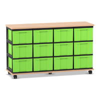 Flexeo® Fahrbares Containersystem mit Ablage, 12 große Boxen
