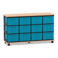 Flexeo® Fahrbares Containersystem mit Ablage, 12 große Boxen