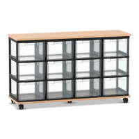 Flexeo® Fahrbares Containersystem mit Ablage, 12 große Boxen