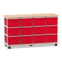 Flexeo® Fahrbares Containersystem mit Ablage, 12 große Boxen