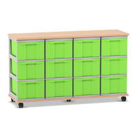 Flexeo® Fahrbares Containersystem mit Ablage, 12 große Boxen