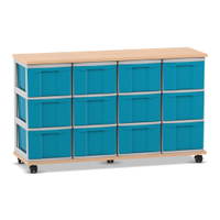 Flexeo® Fahrbares Containersystem mit Ablage, 12 große Boxen