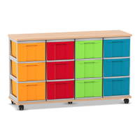 Flexeo® Fahrbares Containersystem mit Ablage, 12 große Boxen