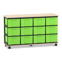 Flexeo® Fahrbares Containersystem mit Ablage, 12 große Boxen