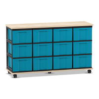 Flexeo® Fahrbares Containersystem mit Ablage, 12 große Boxen