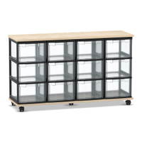 Flexeo® Fahrbares Containersystem mit Ablage, 12 große Boxen