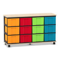 Flexeo® Fahrbares Containersystem mit Ablage, 12 große Boxen