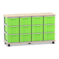 Flexeo® Fahrbares Containersystem mit Ablage, 12 große Boxen