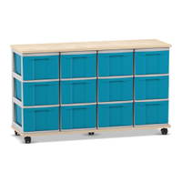 Flexeo® Fahrbares Containersystem mit Ablage, 12 große Boxen