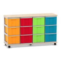 Flexeo® Fahrbares Containersystem mit Ablage, 12 große Boxen