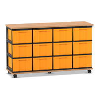 Flexeo® Fahrbares Containersystem mit Ablage, 12 große Boxen