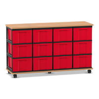 Flexeo® Fahrbares Containersystem mit Ablage, 12 große Boxen