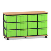 Flexeo® Fahrbares Containersystem mit Ablage, 12 große Boxen