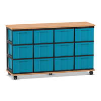 Flexeo® Fahrbares Containersystem mit Ablage, 12 große Boxen