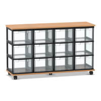 Flexeo® Fahrbares Containersystem mit Ablage, 12 große Boxen