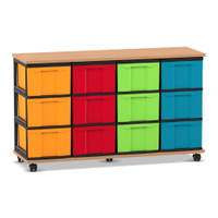 Flexeo® Fahrbares Containersystem mit Ablage, 12 große Boxen