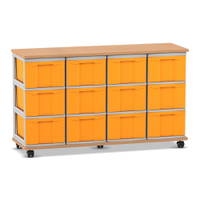 Flexeo® Fahrbares Containersystem mit Ablage, 12 große Boxen