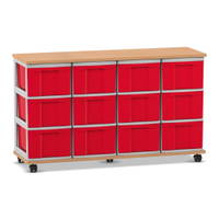Flexeo® Fahrbares Containersystem mit Ablage, 12 große Boxen