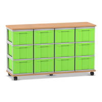 Flexeo® Fahrbares Containersystem mit Ablage, 12 große Boxen