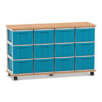 Flexeo® Fahrbares Containersystem mit Ablage, 12 große Boxen