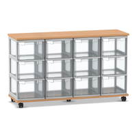 Flexeo® Fahrbares Containersystem mit Ablage, 12 große Boxen