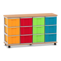 Flexeo® Fahrbares Containersystem mit Ablage, 12 große Boxen
