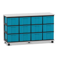 Flexeo® Fahrbares Containersystem mit Ablage, 12 große Boxen