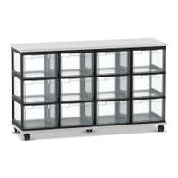 Flexeo® Fahrbares Containersystem mit Ablage, 12 große Boxen