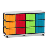 Flexeo® Fahrbares Containersystem mit Ablage, 12 große Boxen