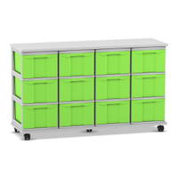 Flexeo® Fahrbares Containersystem mit Ablage, 12 große Boxen